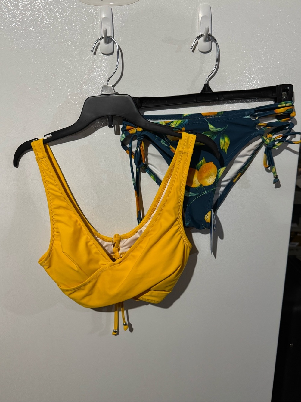 Cupshe Yellow Scoop Bikini Top with Navy Lemon-Print Tie-Side Bottoms